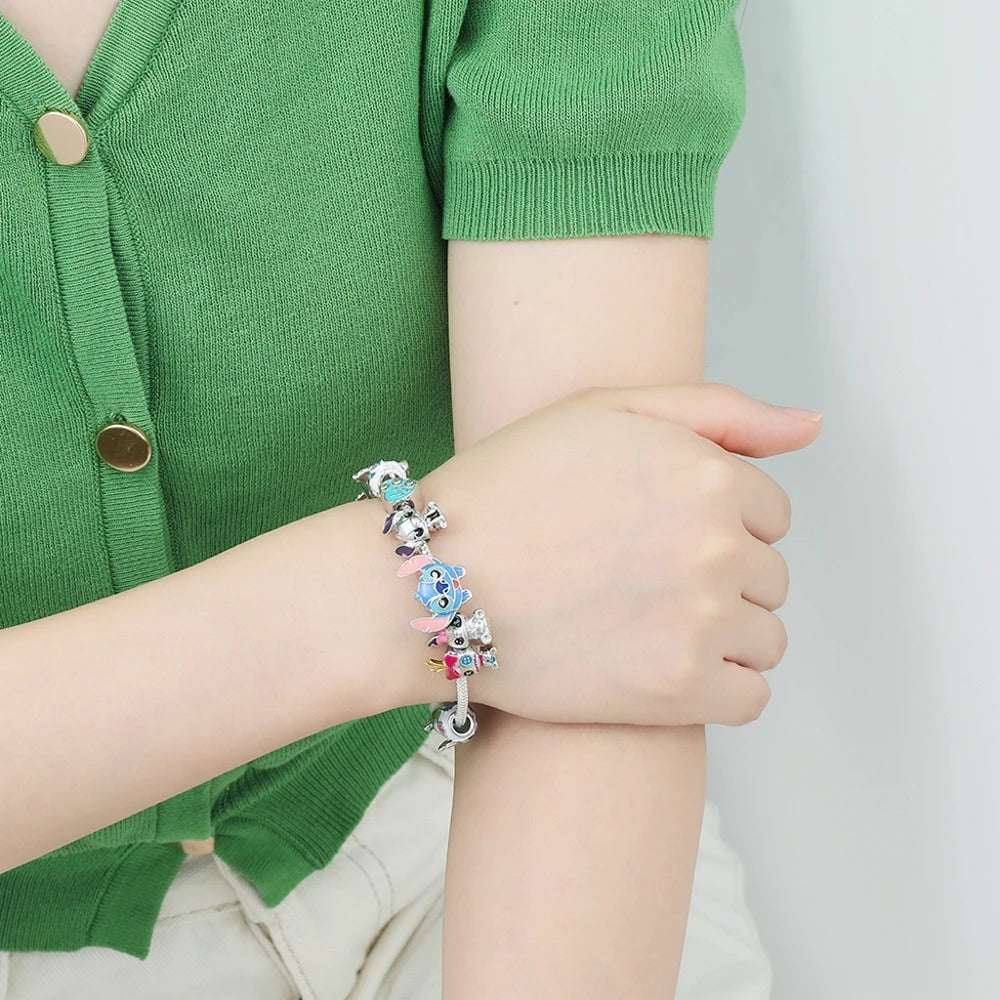 PULSEIRA PANDORA DISNEY STITCH COM BERLOQUES CRAVEJADOS PRATA 925 - PUL2599