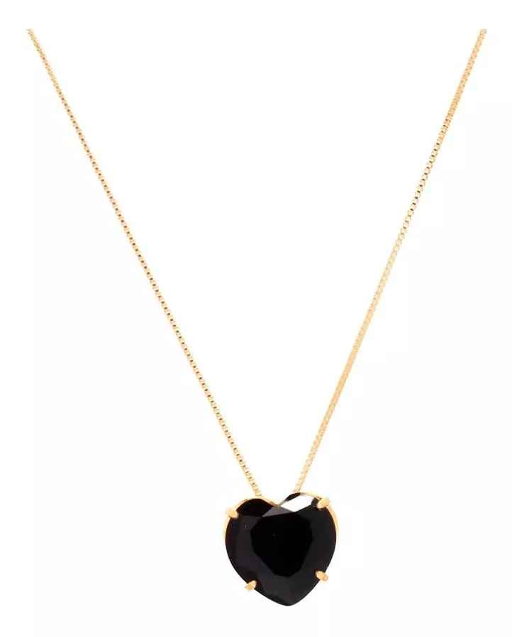 CONJUNTO CORAÇÃO PRETO BANHADO EM OURO 18K - CONJ821