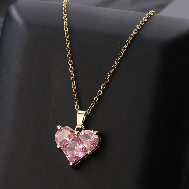 CONJUNTO CORAÇÃO ROSA BANHADO EM OURO 18K - CONJ469
