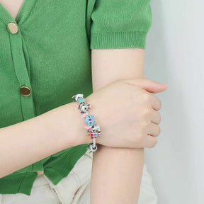 PULSEIRA PANDORA DISNEY STITCH COM BERLOQUES CRAVEJADOS PRATA 925 - PUL2599