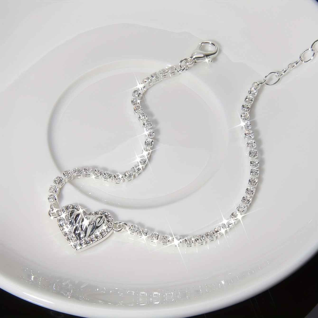 PULSEIRA PRATA 925 CRAVEJADA CORAÇÃO - PUL812