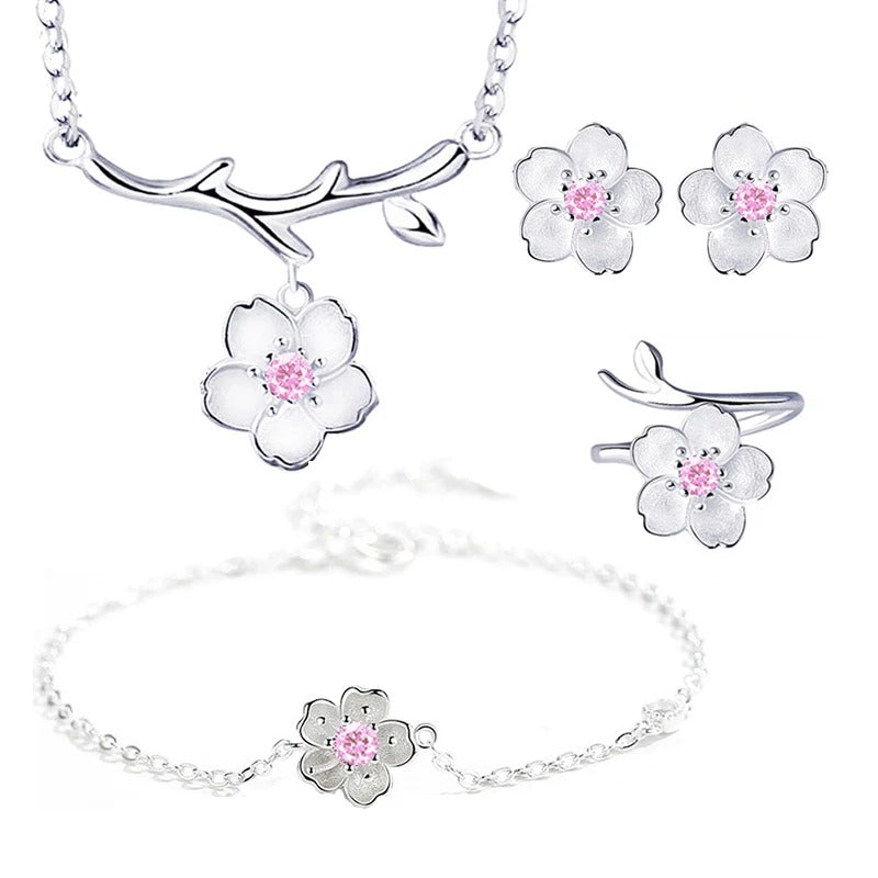 SUPER CONJUNTO FLORES DE CEREJEIRA  PRATA 925 - CONP803