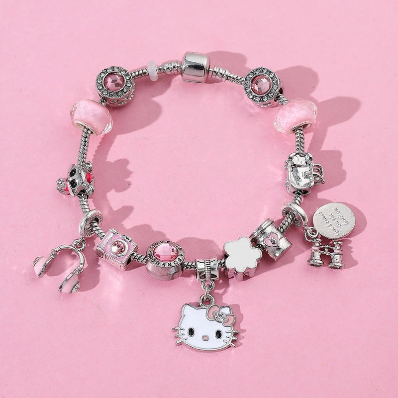 PULSEIRA PANDORA HELLO KITTY COM BERLOQUES CRAVEJADOS PRATA 925 - PUL898