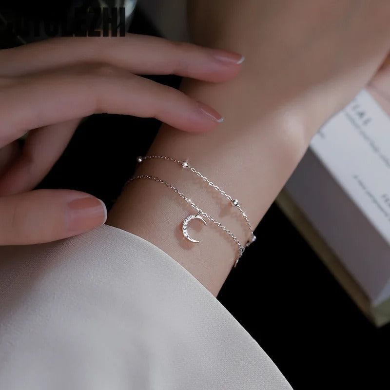 PULSEIRA LUA E ESTRELAS CRAVEJADA PRATA 925 - PUL1522