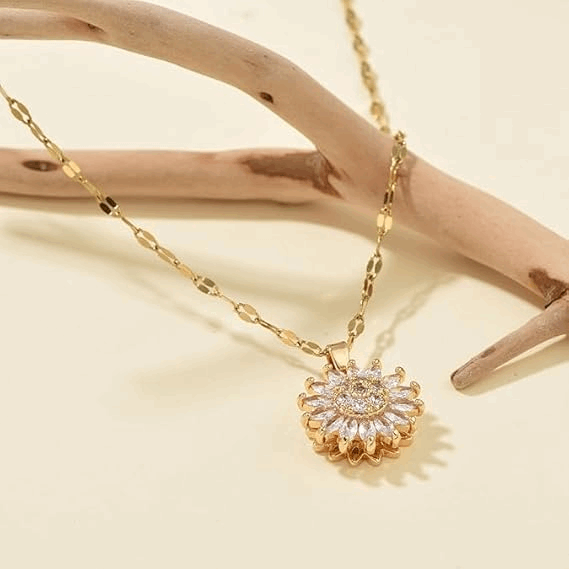 COLAR GIRASSOL GIRATÓRIO BANHADO EM OURO 18K - GARG336