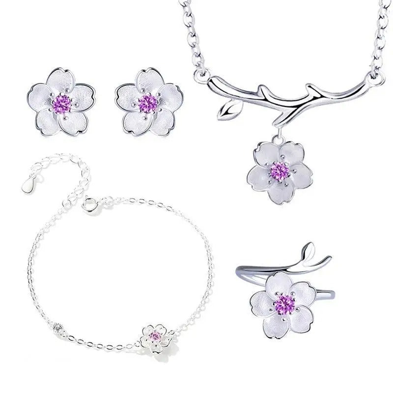 SUPER CONJUNTO FLORES DE CEREJEIRA  PRATA 925 - CONP803