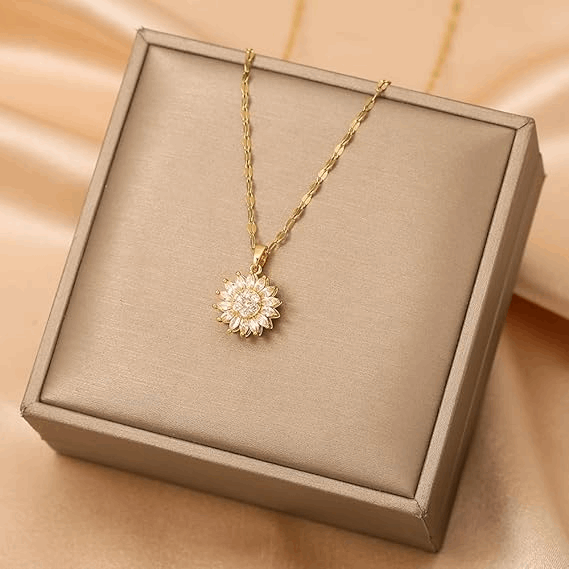 COLAR GIRASSOL GIRATÓRIO BANHADO EM OURO 18K - GARG336