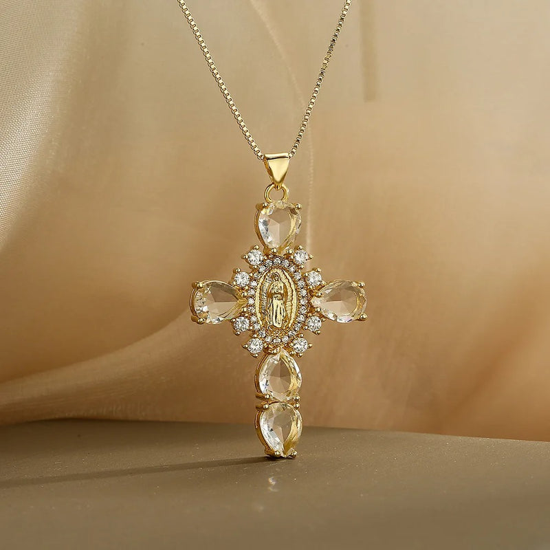 COLAR CRUCIFIXO NOSSA SENHORA BANHADO EM OURO 18K - GARGSI549