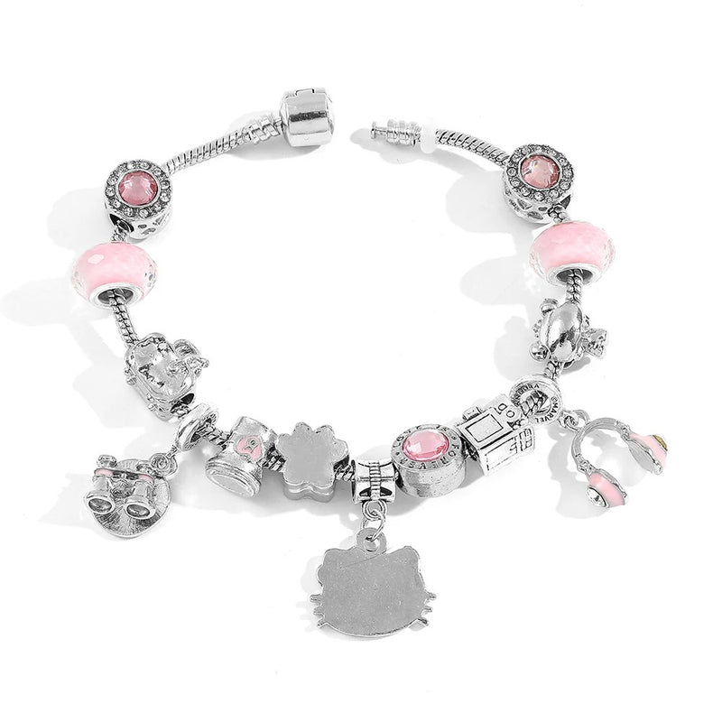 PULSEIRA PANDORA HELLO KITTY COM BERLOQUES CRAVEJADOS PRATA 925 - PUL898