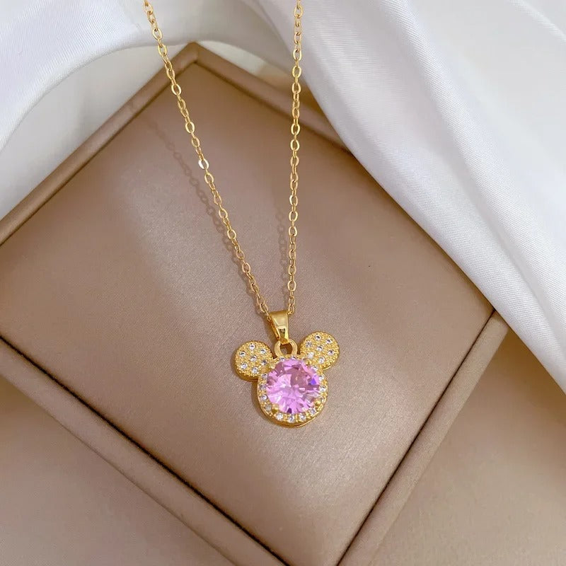 COLAR MICKEY CRAVEJADO ROSA BANHADO EM OURO 18K - GARG777
