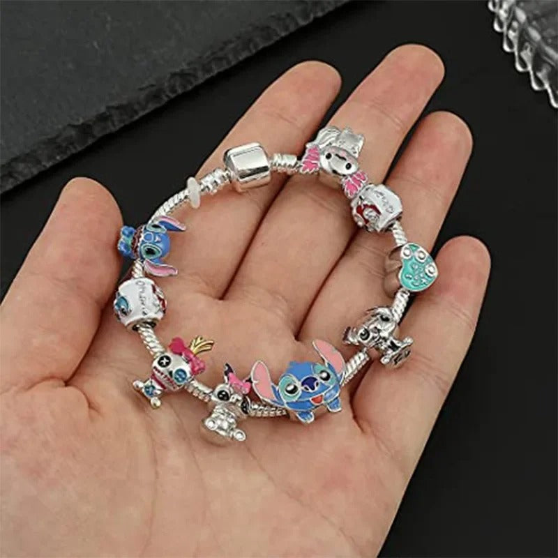 PULSEIRA PANDORA DISNEY STITCH COM BERLOQUES CRAVEJADOS PRATA 925 - PUL2599