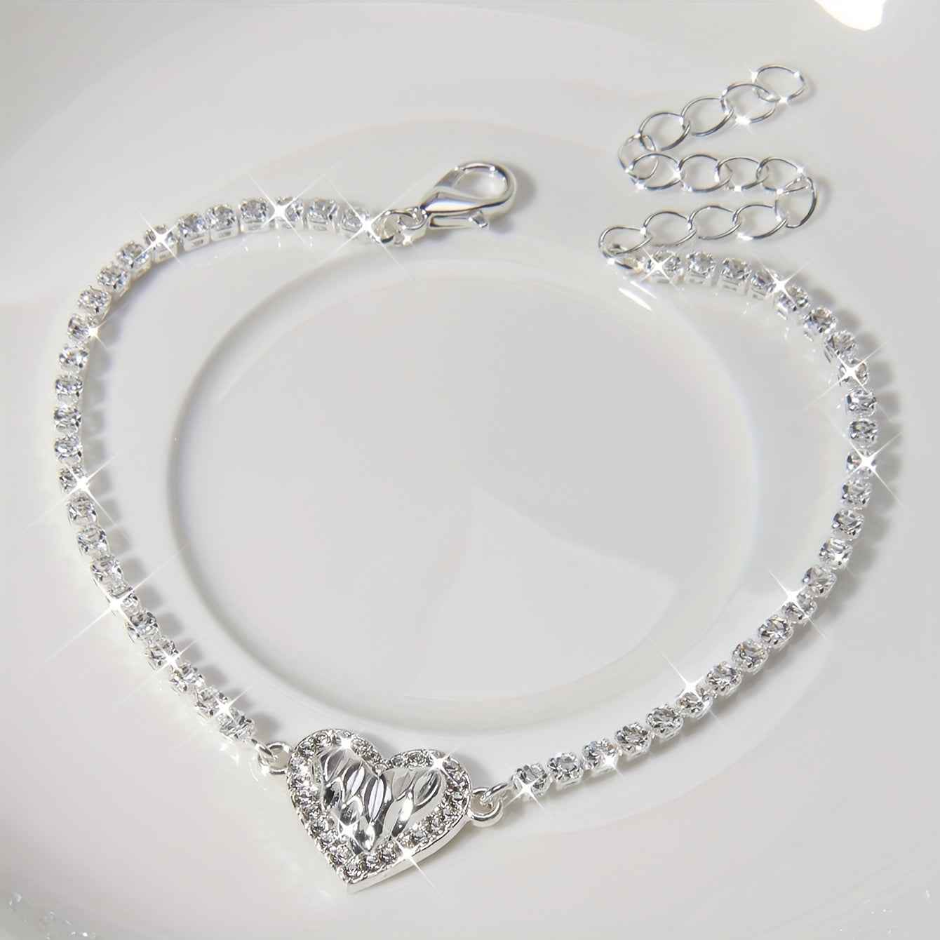 PULSEIRA PRATA 925 CRAVEJADA CORAÇÃO - PUL812