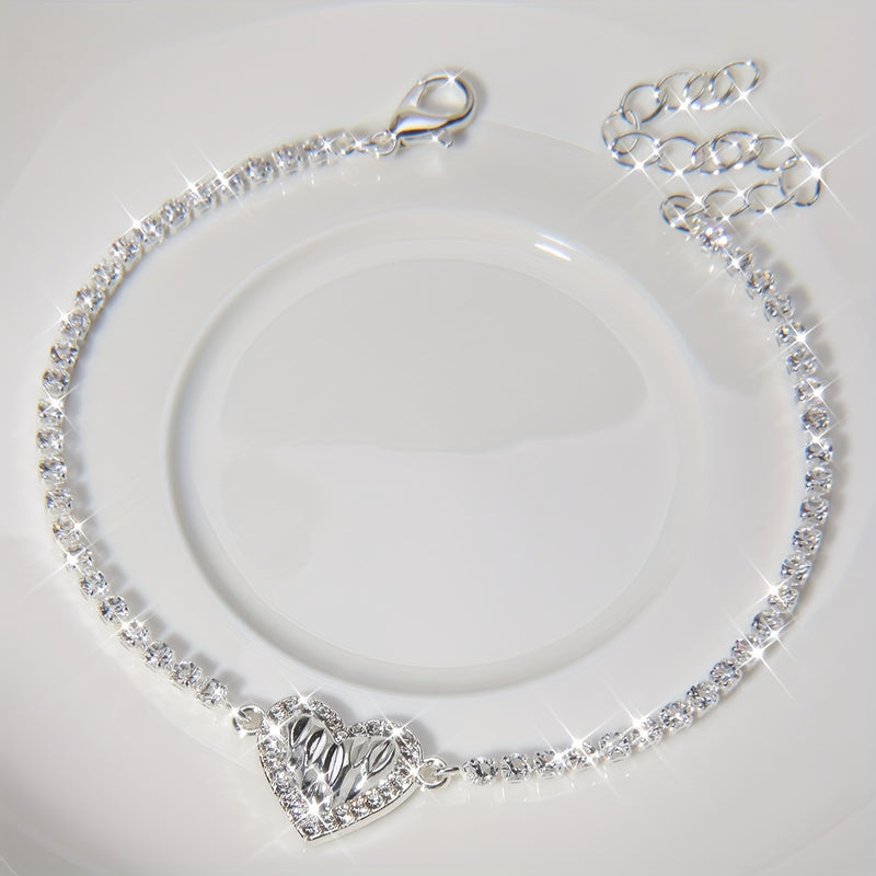 PULSEIRA PRATA 925 CRAVEJADA CORAÇÃO - PUL812 - Menina Elegante