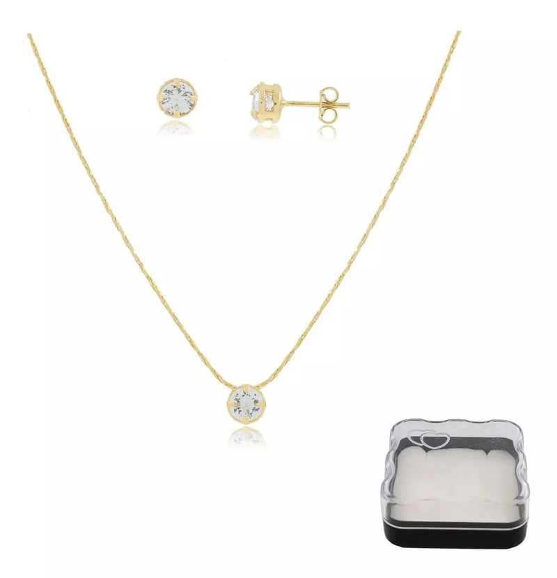 CONJUNTO PONTO DE LUZ BANHADO EM OURO 18K - CONJ831 - Menina Elegante