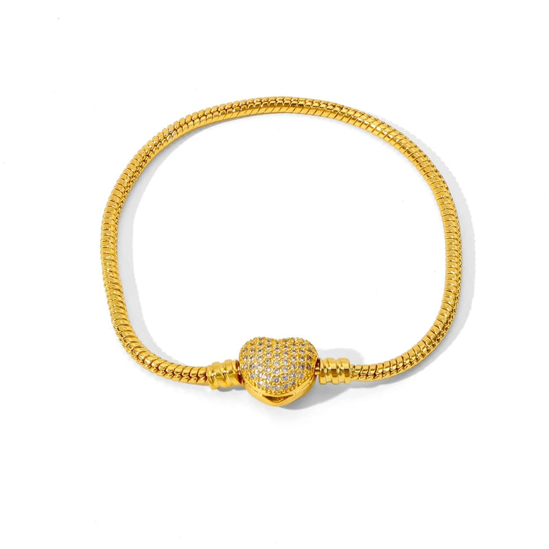 PULSEIRA PANDORA FECHO CORAÇÃO CRAVEJADO BANHADA EM OURO 18K - PL335