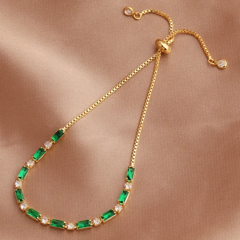 PULSEIRAS AJUSTÁVEIS ESMERALDA BANHADAS EM OURO 18K - PL652 - PL657 (DIVERSOS)