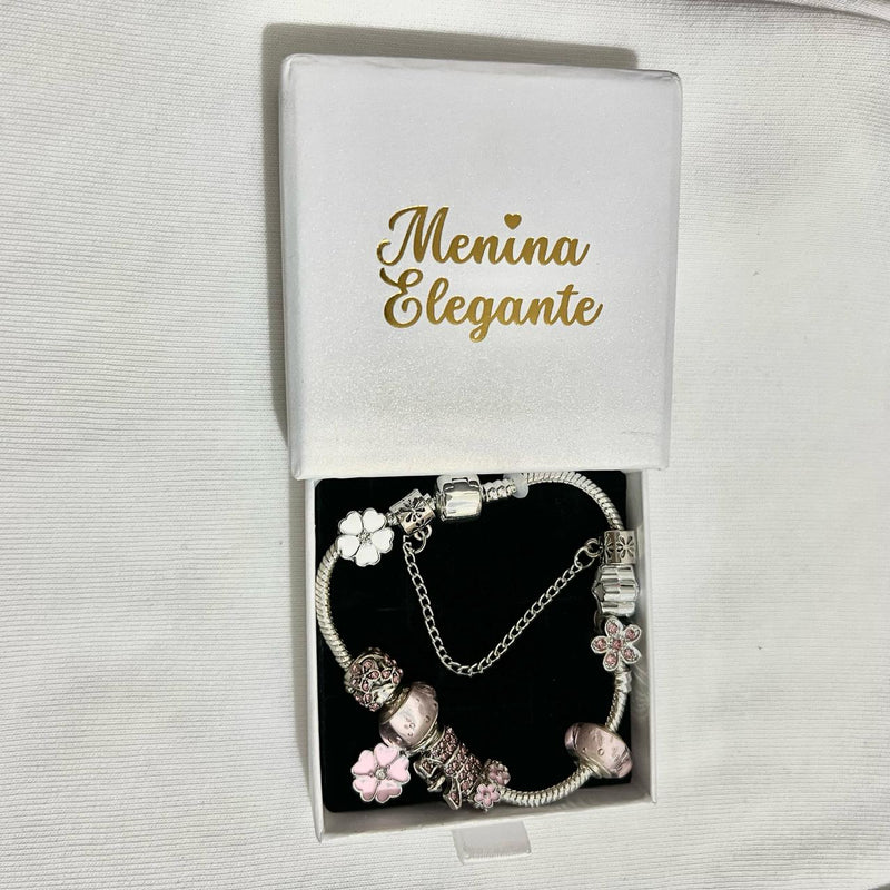 PULSEIRA PANDORA COM BERLOQUES CRAVEJADOS PRATA 925 - PUL1538 - ROSA