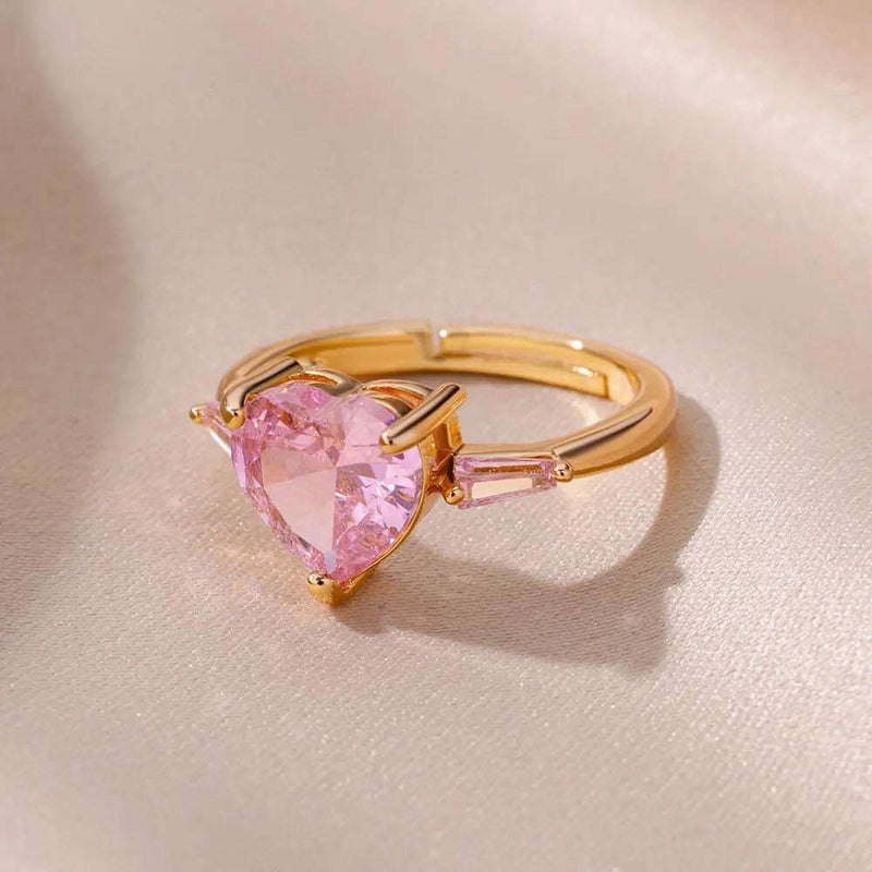 ANEL AJUSTÁVEL CORAÇÃO ROSA BANHADO EM OURO 18K - AN23