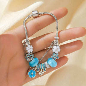PULSEIRA PANDORA COM BERLOQUES CRAVEJADOS PRATA 925 - PUL1458 - AZUL