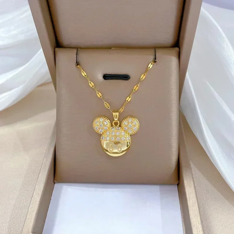 COLAR MICKEY CRAVEJADO BANHADO EM OURO 18K - GARG236