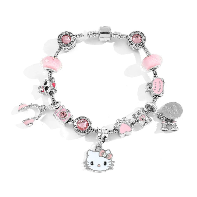 PULSEIRA PANDORA HELLO KITTY COM BERLOQUES CRAVEJADOS PRATA 925 - PUL898