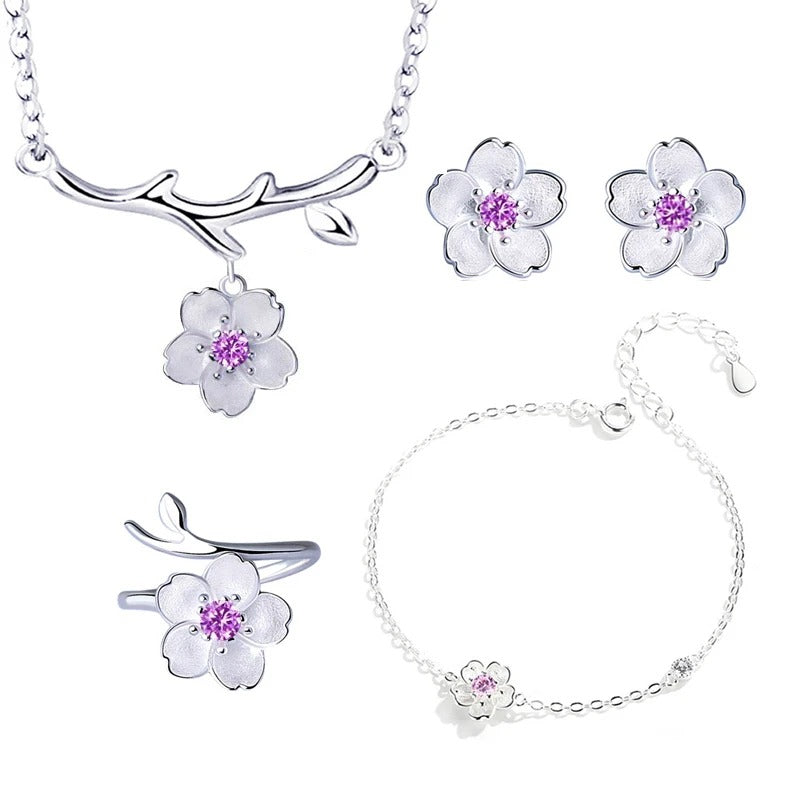 SUPER CONJUNTO FLORES DE CEREJEIRA  PRATA 925 - CONP803