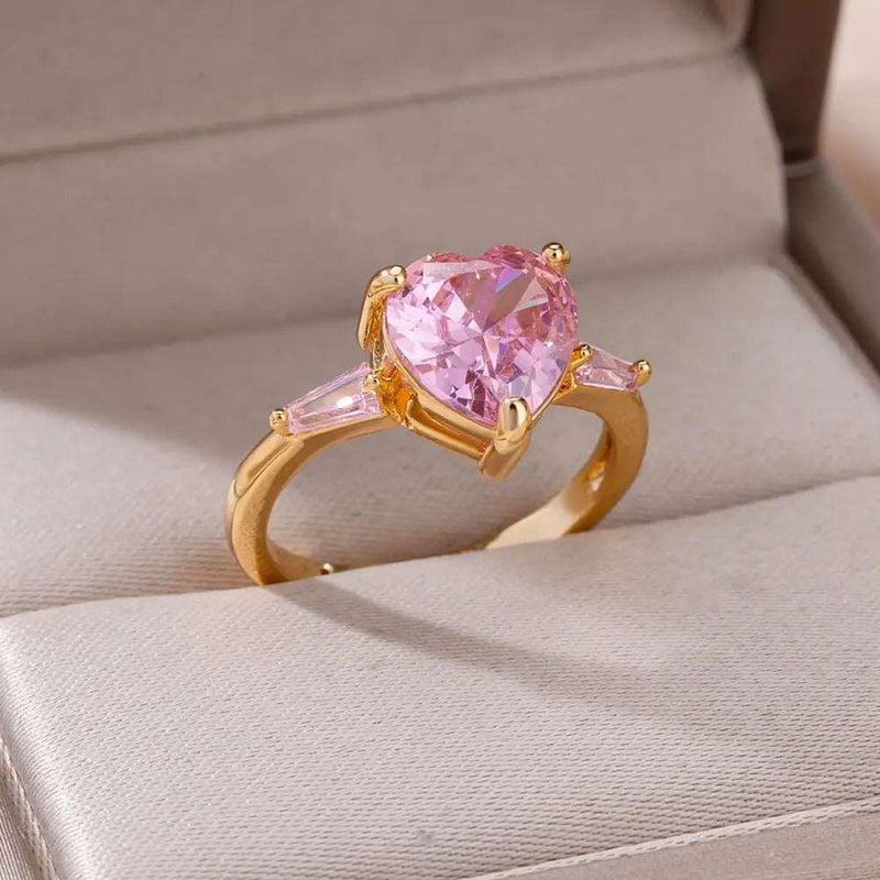 ANEL AJUSTÁVEL CORAÇÃO ROSA BANHADO EM OURO 18K - AN23