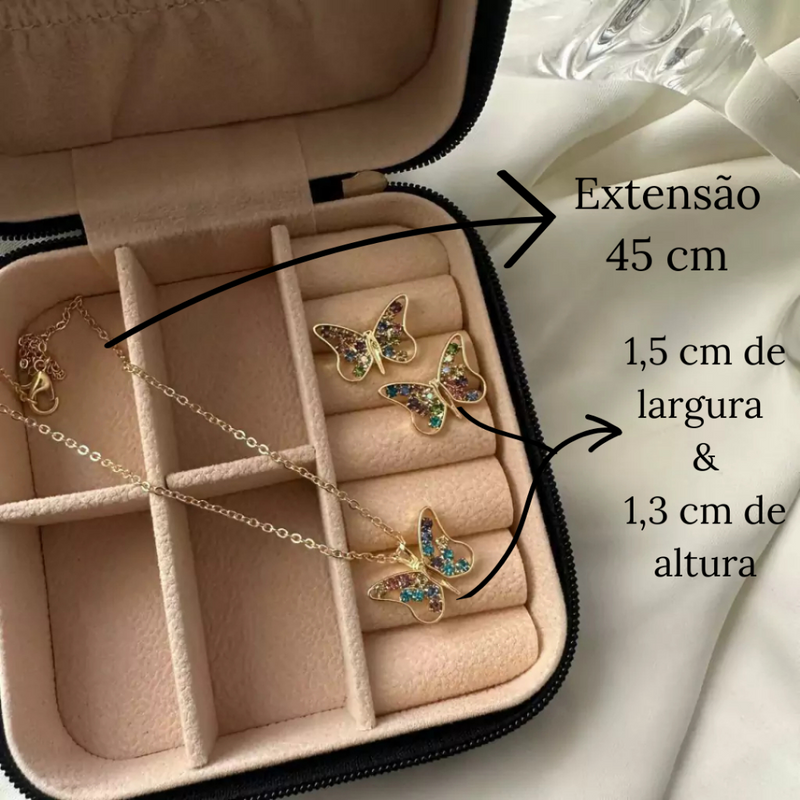 CONJUNTO BORBOLETAS BANHADO EM OURO 18K - CONJ813 - Menina Elegante