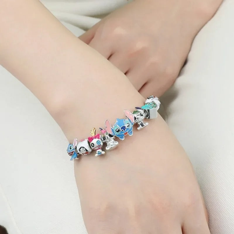 PULSEIRA PANDORA DISNEY STITCH COM BERLOQUES CRAVEJADOS PRATA 925 - PUL2599