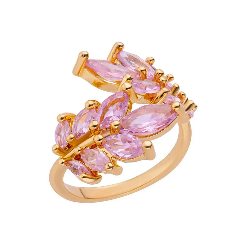 ANEL AJUSTÁVEL FOLHAS ROSA BANHADO EM OURO 18K - AN20