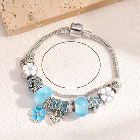 PULSEIRA PANDORA COM BERLOQUES CRAVEJADOS PRATA 925 - PUL1458 - AZUL