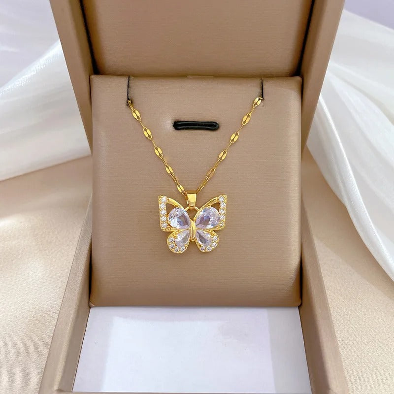 CONJUNTO BORBOLETAS CRAVEJADAS BANHADO EM OURO 18K - CONJ32