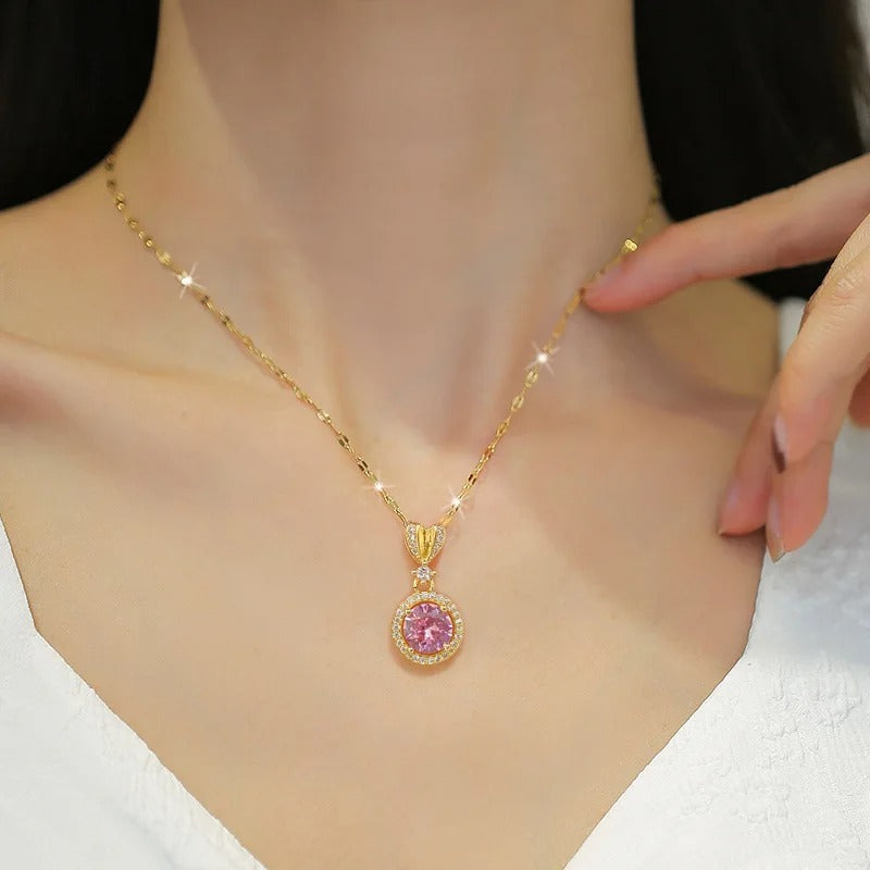 CONJUNTO CRISTAIS ROSA CRAVEJADOS BANHADO EM OURO 18K - CONJ180