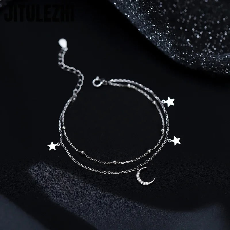 PULSEIRA LUA E ESTRELAS CRAVEJADA PRATA 925 - PUL1522