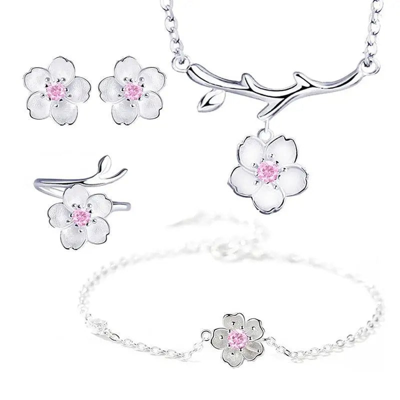 SUPER CONJUNTO FLORES DE CEREJEIRA  PRATA 925 - CONP803