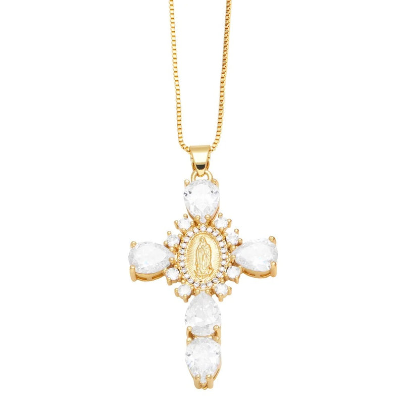 COLAR CRUCIFIXO NOSSA SENHORA BANHADO EM OURO 18K - GARGSI549