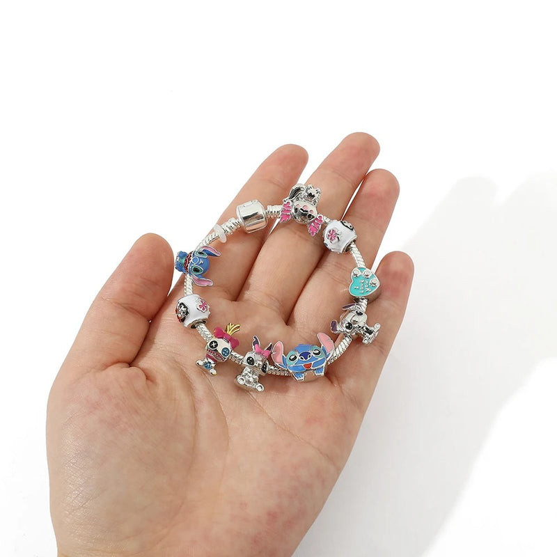 PULSEIRA PANDORA DISNEY STITCH COM BERLOQUES CRAVEJADOS PRATA 925 - PUL2599