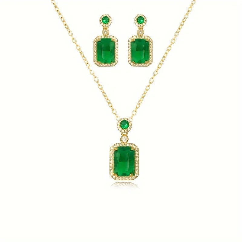CONJUNTO ESMERALDAS CRAVEJADAS BANHADO EM OURO 18K - CONJ359