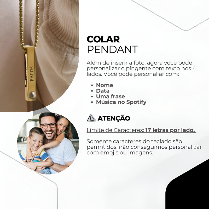 PENDANT™️ | COLAR PERSONALIZADO COM FOTO E GRAVAÇÃO ATÉ 4 LADOS