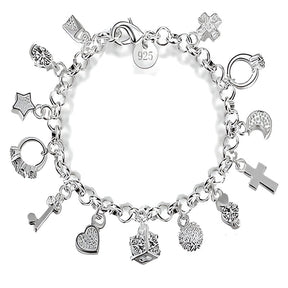PULSEIRA PANDORA COMPLETA COM BERLOQUES PRATA 925 - PUL244