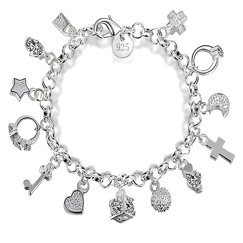 PULSEIRA PANDORA COMPLETA COM BERLOQUES PRATA 925 - PUL244