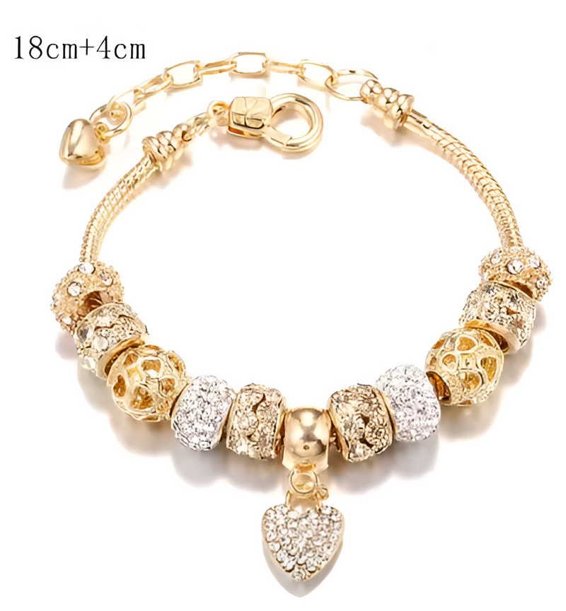 PULSEIRA PANDORA COM BERLOQUES CRAVEJADOS BANHADA EM OURO 18K - PL339