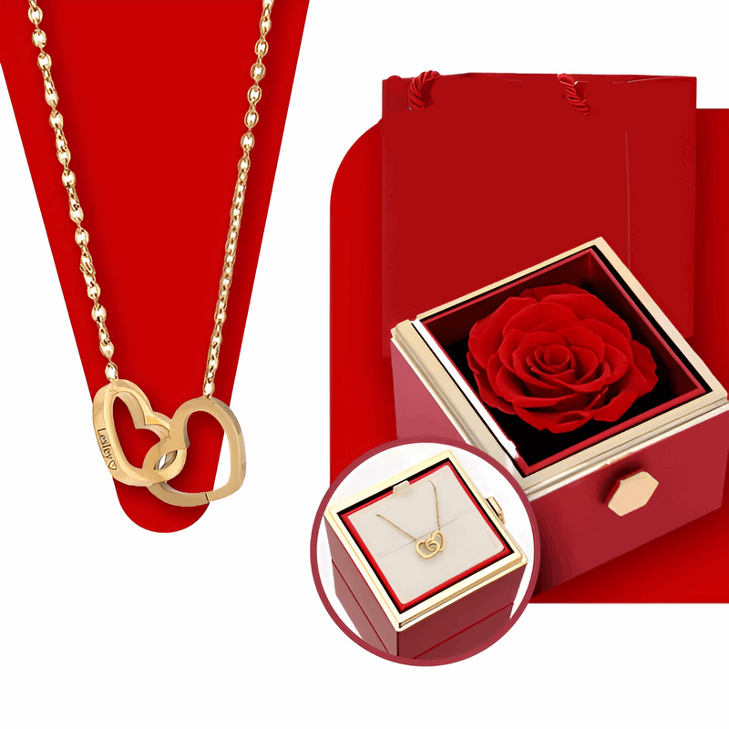 Amor de Rosas™️ | PINGENTE PERSONALIZADO | COLAR COM NOMES E CAIXA ROTATIVA COM ROSA PRESERVADA