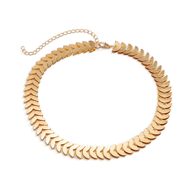 CORRENTE CHOKER ESCAMAS DE PEIXE 45CM BANHADA EM OURO 18K - COR1444