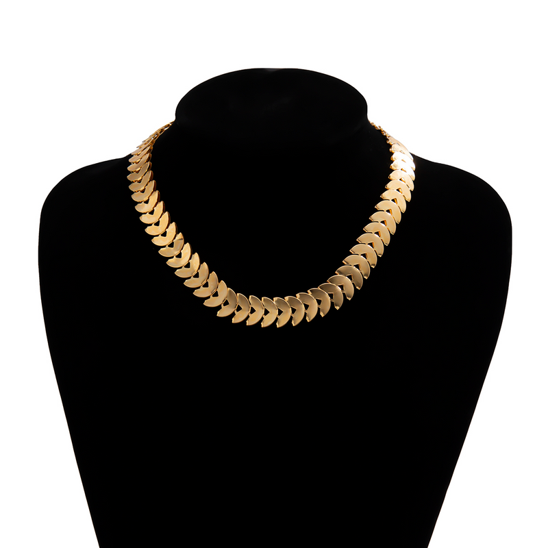 CORRENTE CHOKER ESCAMAS DE PEIXE 45CM BANHADA EM OURO 18K - COR1444