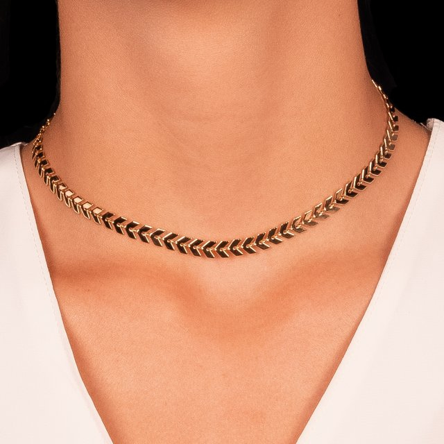 CORRENTE CHOKER ESCAMAS DE PEIXE 35+5CM BANHADA EM OURO 18K - COR1446