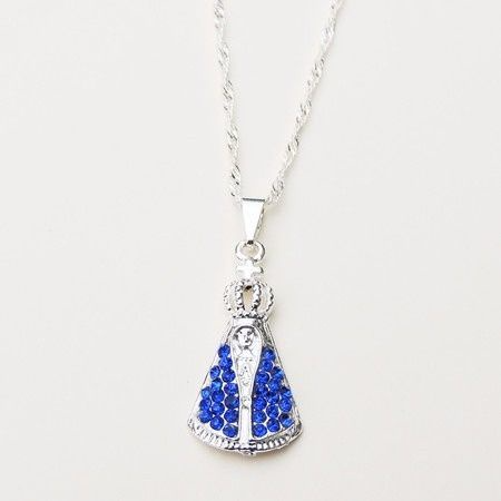 COLAR NOSSA SENHORA APARECIDA CRAVEJADA AZUL PRATA 925 - PR239