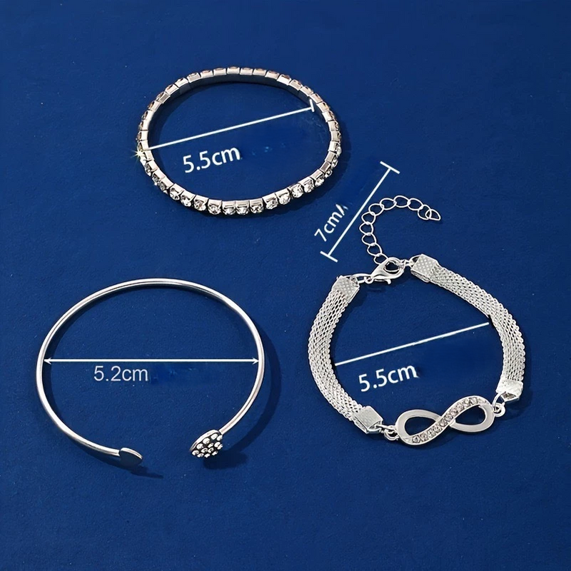 CONJUNTO DE PULSEIRAS INFINITO E CRAVEJADAS PRATA 925 - PUL1523