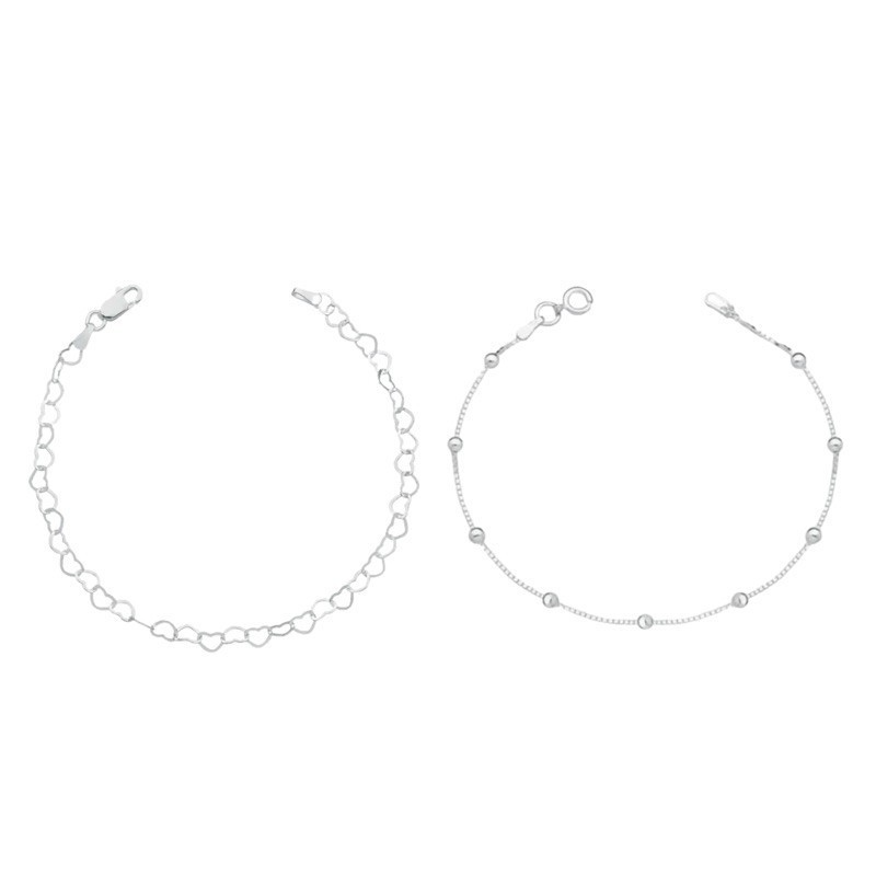 CONJUNTO DE PULSEIRAS BOLINHAS CORAÇÃO E VENEZIANA PRATA 925 - PUL1524