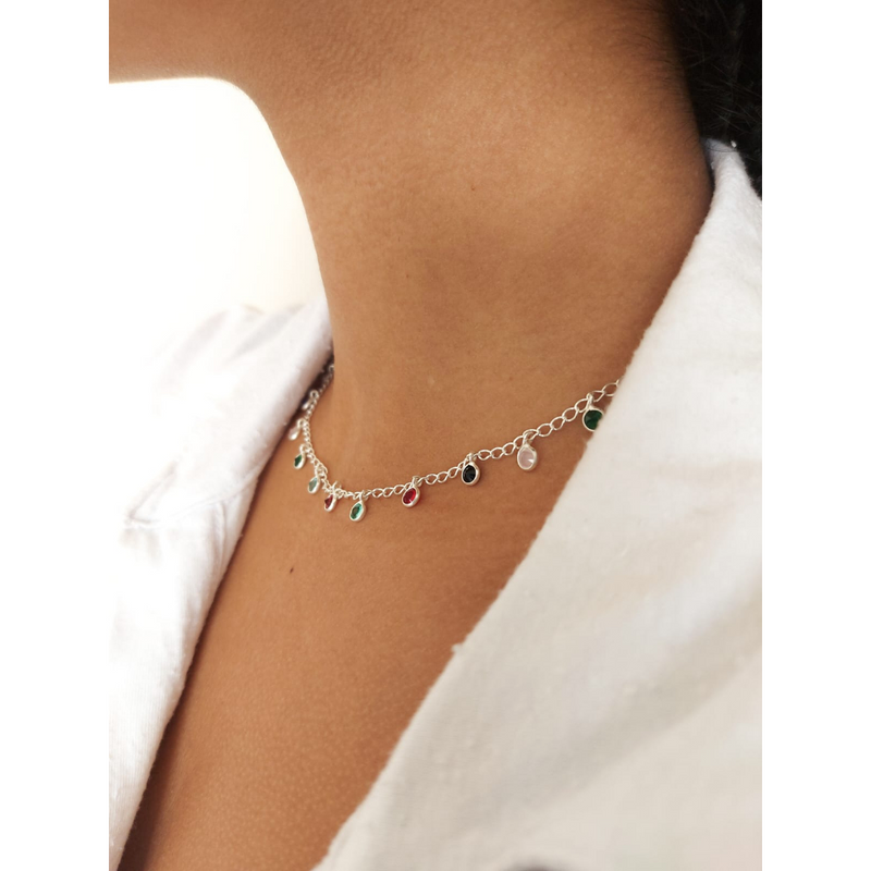 CORRENTE CHOCKER CRISTAIS 45CM PRATA 925 - COPR888